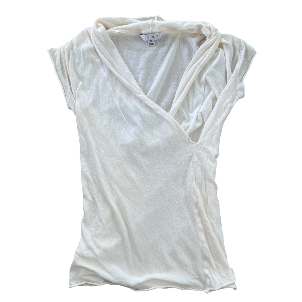 CAbi 376 Draped Wrap Top Asymmetric Sheer Strappy XS White Y2K